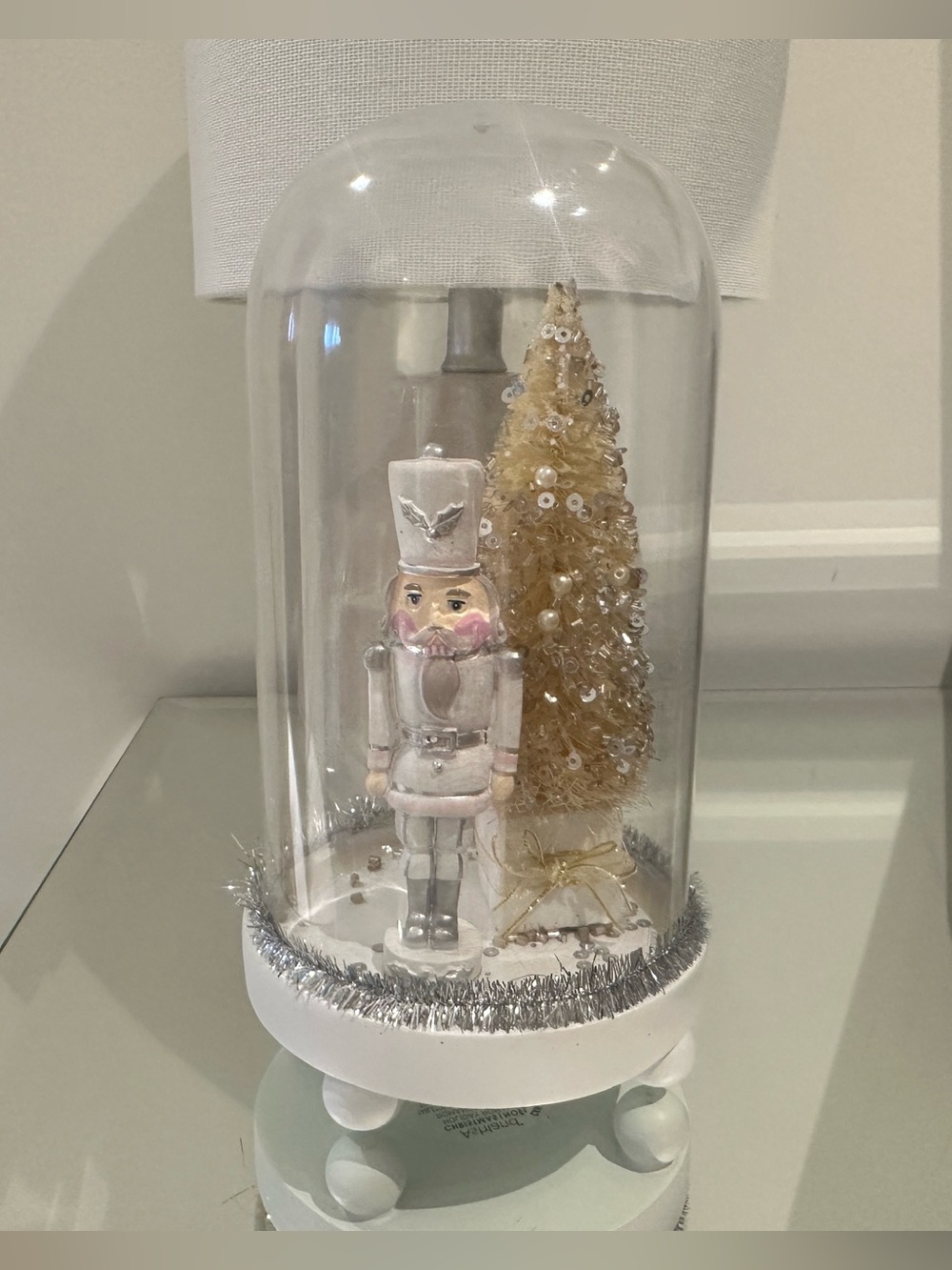 Holiday Nutcracker Sparkle Dome Home Christmas Decoration - White and Gold NWT